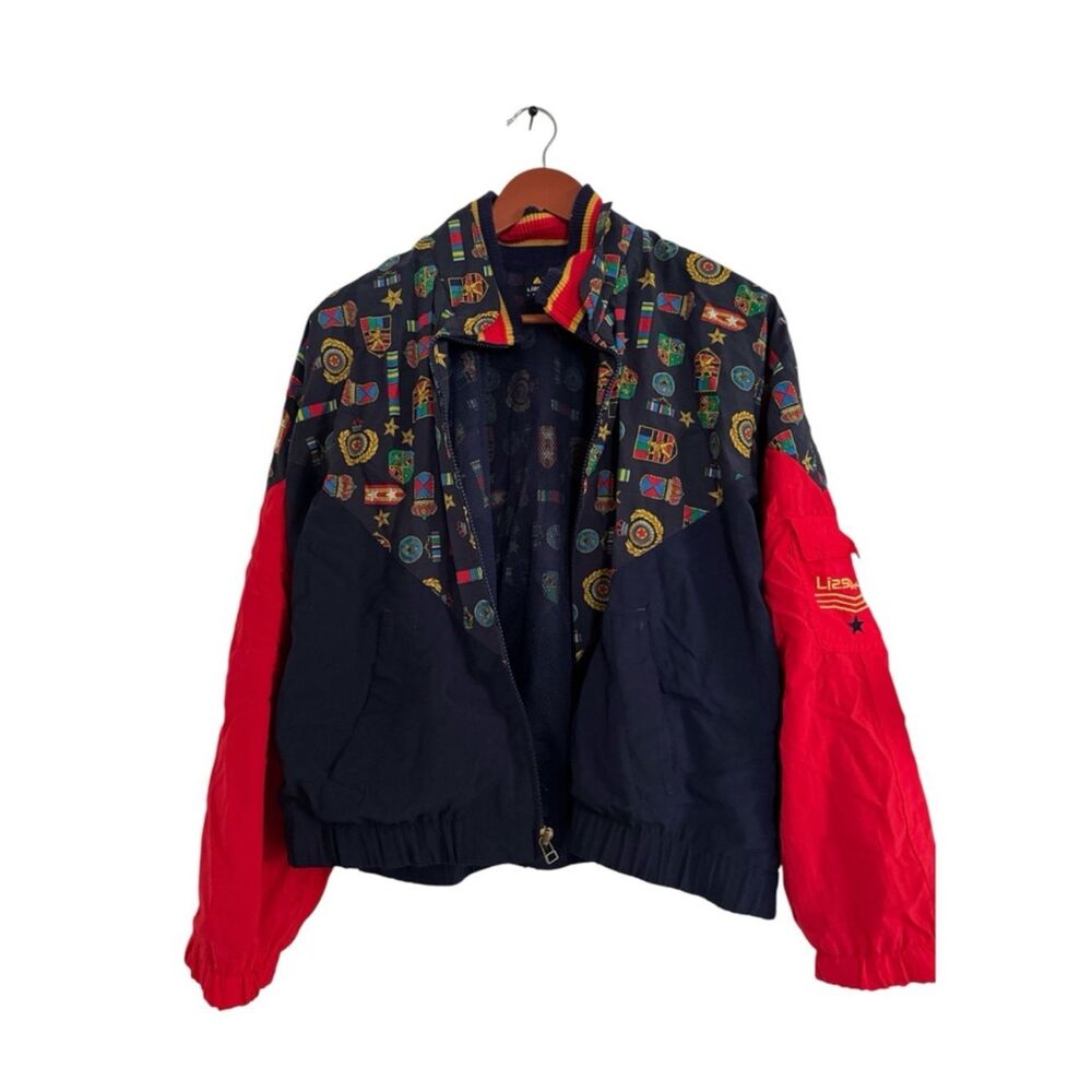 Vintage Liz Sport All Over Print Crest Medal & Crown Windbreaker EUC